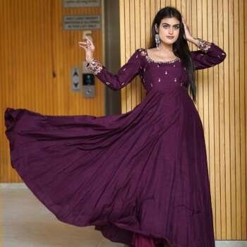 Elegant Dola Silk Anarkali Dress with Khatli Work