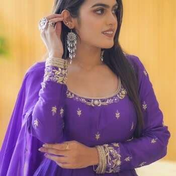 Dola Silk Anarkali Dress with Organza Khatli Work Dupatta (2-Piece)