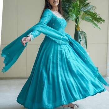 Dola Silk Anarkali Dress with Organza Khatli Work Dupatta (6 Mtr Flair)