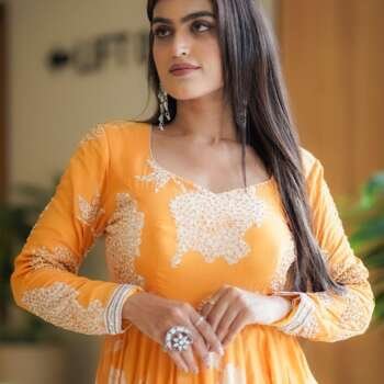 Muslin Silk Printed Anarkali Dress with Khatli Work