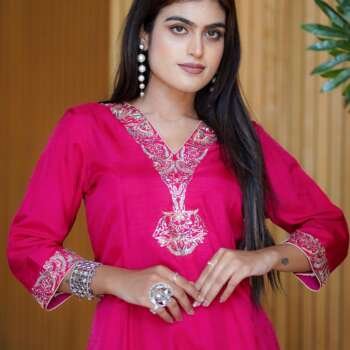 Dola Silk A-Line Dress with Khatli Work Dupatta (Full 3-Piece Set)