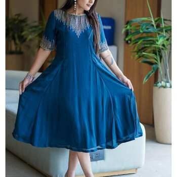 Chinon Chiffon A-Line Dress with Khatli Work & Sequins (2-Piece)