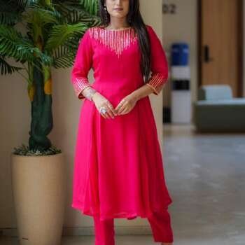 Chinon Chiffon A-Line Dress with Khatli Work & Sequins (2-Piece)