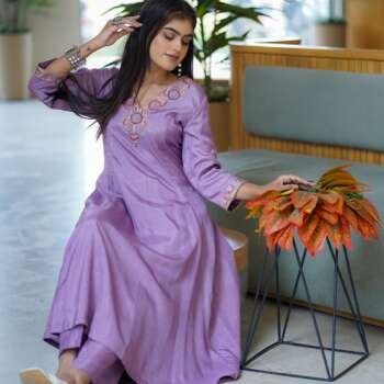 Dola Silk A-Line Princess Cut Dress with Khatli Work (Full 3-Piece Set)