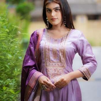 Dola Silk A-Line Princess Cut Dress with Khatli Work (Full 3-Piece Set)