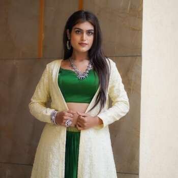 Modal Silk Crop Top, Pleated Palazzo & Long Lucknowi Jacket (3-Piece)