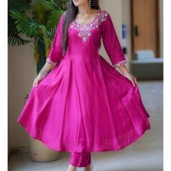 Dola Silk A-Line Princess Cut Dress with Khatli Work (Full 3-Piece Set)