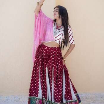 Bandhani Modal Silk Chaniya Choli with Mukaish Chiffon Dupatta